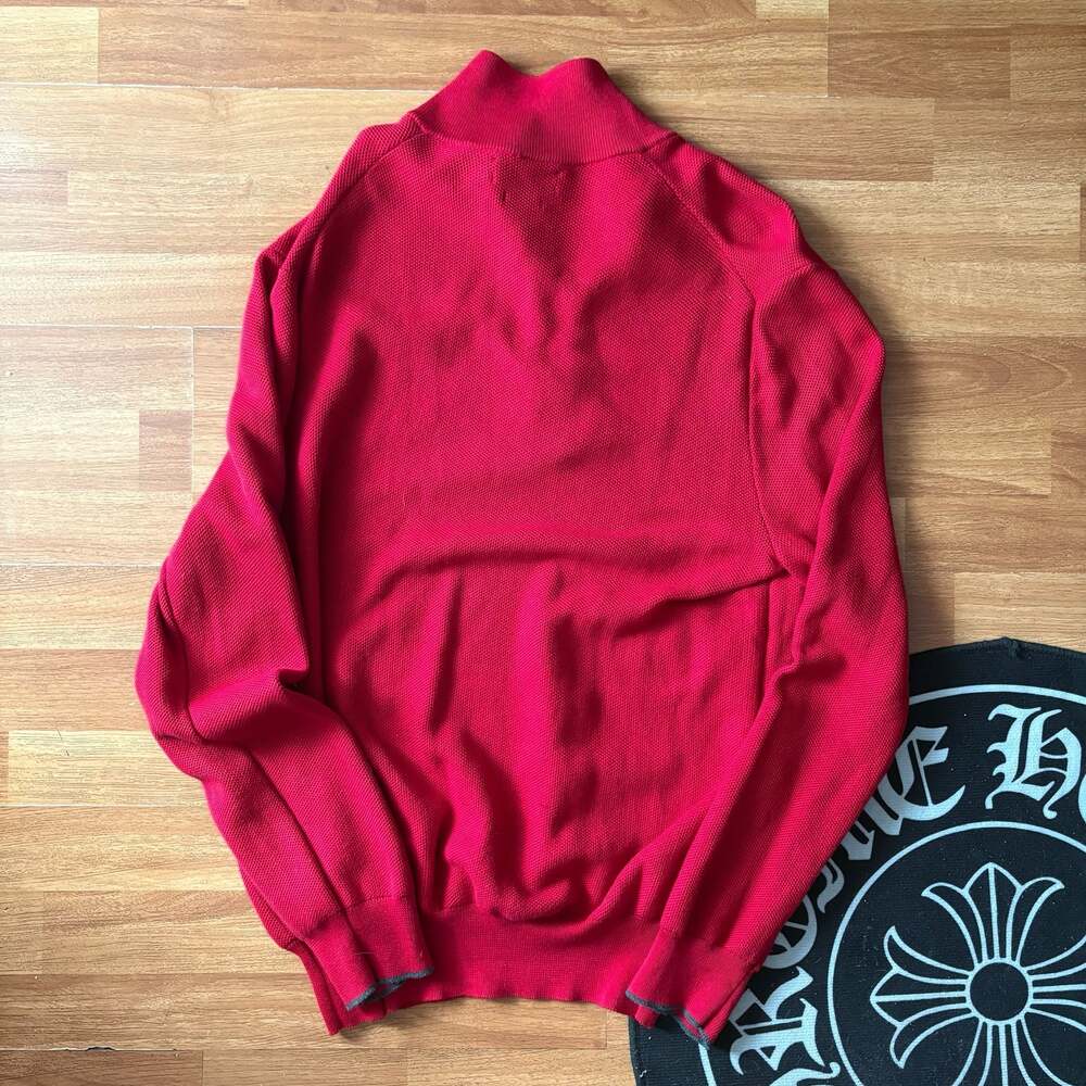Polo Ralph Lauren Men's Red Pima Cotton Quarter-Zip Waffle-Knit Sweater - Picture 4 of 6